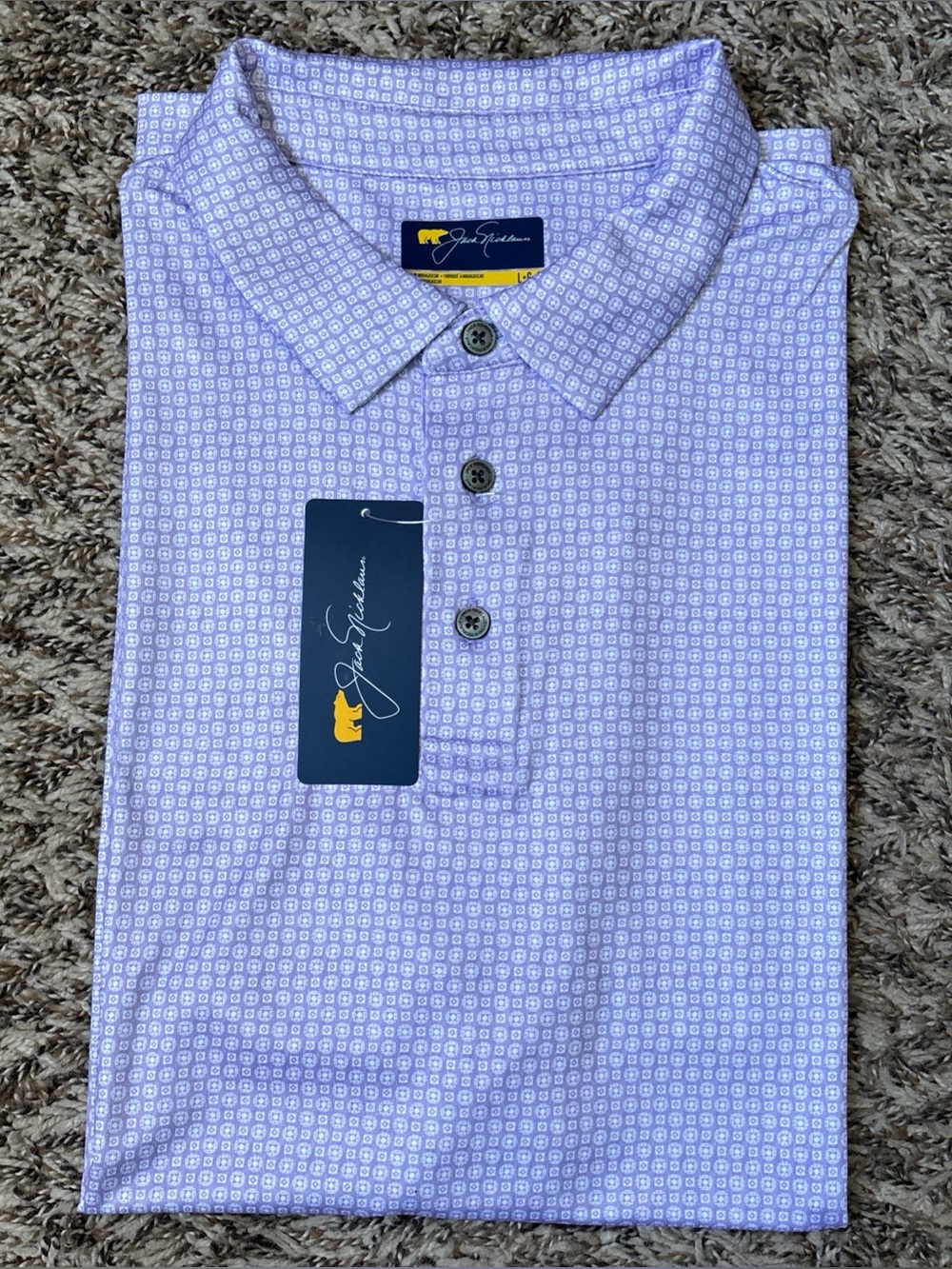 Jack Nicklaus Men’s Golf Polo Shirt Purple Print, Sand Verbena, Large, NWT